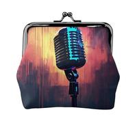 Monedero pequeño con micrófono con estampado de notas musicales, monedero, monedero, monedero, monedero pequeño para mujeres y hombres, Negro -, Talla única, Vintage
