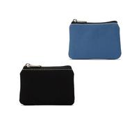 Monedero Pequeño de 2 Piezas con Clip para Monedas, Bolsillo de Lona con Cremallera, Bolso de Taxista para Hombre y Mujer - Negro y Azul, 12,5*