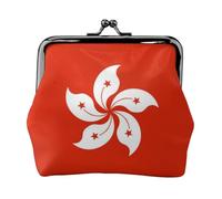 Monedero pequeño de cuero con diseño de bandera regional de Hong Kong para mujer