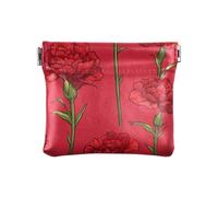 Monedero pequeño de cuero para mujer, diseño de caricaturas, color rojo, Claveles de dibujos animados rojos, 4.33"(L) x 3.74"(W) x 0.39"(H), Classic