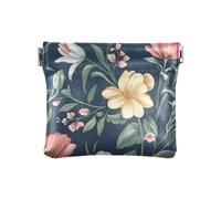 Monedero pequeño de cuero para mujer, diseño de flores, color azul marino, impermeable, bolsa de maquillaje para mujer, Flores Lirio Azul Marino, 4.33"(L) x 3.74"(W) x 0.39"(H), Classic
