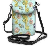 Monedero pequeño de cuero Pu para teléfono móvil, bonito caballito de mar, conchas de almeja, coloridos peces, bolsos cruzados de mar, billetera de viaje