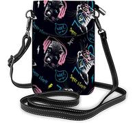 Monedero pequeño de cuero Pu para teléfono móvil, bonito gorro de perro de dibujos animados, bolsos cruzados geniales caninos a rayas, billetera de viaje