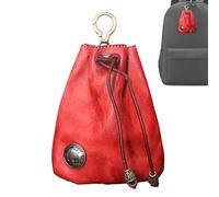 Monedero pequeño de cuero vacuno, bolsa de almacenamiento retro de cuero, funda de cuero para llaves de coche, bolsa de llave hecha a mano con cordón para mujer, rojo vino, Consulte la descripción