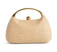 Monedero pequeño de paja, bolso de noche color caqui con herrajes dorados. | Acabado de textura tejida, adecuado para mujeres, ideal para viajes nocturnos y a la playa.