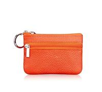 Monedero pequeño de piel auténtica multicolor con capa superior ligera de piel de vacuno con cremallera, monedero de color sólido, bolsa de dinero suelta, Orange, Talla única