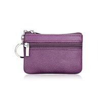 Monedero pequeño de piel auténtica multicolor con capa superior ligera de piel de vacuno con cremallera, monedero de color sólido, bolsa de dinero suelta, Purple, Talla única