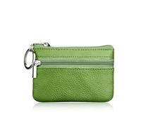 Monedero pequeño de piel auténtica multicolor con capa superior ligera de piel de vacuno con cremallera, monedero de color sólido, bolsa de dinero suelta, Green, Talla única