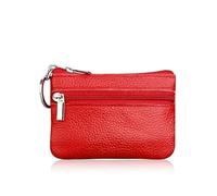 Monedero pequeño de piel auténtica multicolor con capa superior ligera de piel de vacuno con cremallera, monedero de color sólido, bolsa de dinero suelta, Red, Talla única