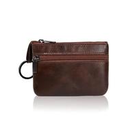 Monedero pequeño de piel auténtica multicolor con capa superior ligera de piel de vacuno con cremallera, monedero de color sólido, bolsa de dinero suelta, Marrón oscuro 2, Talla única