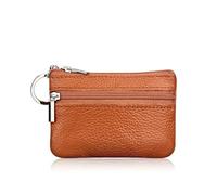 Monedero pequeño de piel auténtica multicolor con capa superior ligera de piel de vacuno con cremallera, monedero de color sólido, bolsa de dinero suelta, Brown, Talla única