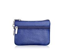 Monedero pequeño de piel auténtica multicolor con capa superior ligera de piel de vacuno con cremallera, monedero de color sólido, bolsa de dinero suelta, Blue, Talla única