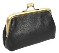 Monedero pequeño de piel auténtica para mujer con cierre de beso HOL2205 | Mini cartera compacta, varios colores, marco dorado antiguo, bolsillo interior deslizante, cierre de cierre de beso