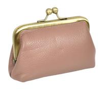 Monedero pequeño de piel auténtica para mujer con cierre de beso HOL2205 | Mini cartera compacta, varios colores, marco dorado antiguo, bolsillo interior deslizante, cierre de cierre de beso