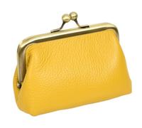 Monedero pequeño de piel auténtica para mujer con cierre de beso HOL2205 | Mini cartera compacta, varios colores, marco dorado antiguo, bolsillo interior deslizante, cierre de cierre de beso