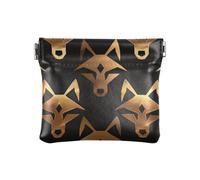 Monedero pequeño de piel con diseño de lobo de anime americano, bronce y oro, práctico estuche para cosméticos para hombres y mujeres, monederos de viaje pequenos para monedas