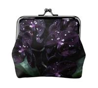 Monedero pequeño de piel con diseño de orquídea morada oscura