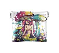 Monedero pequeño de piel con diseño de Tarot de ángel para niñas, mujeres y mujeres, Escena de hongos de sirena de fantasía, 1 size, Moderno