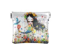 Monedero pequeño de piel con diseño de Tarot de ángel para niñas, mujeres y mujeres, Flores artísticas de sirena, 1 size, Moderno
