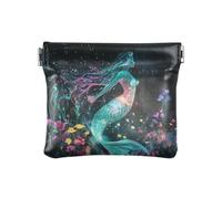 Monedero pequeño de piel con diseño de Tarot de ángel para niñas, mujeres y mujeres, Paisaje nocturno floral de sirena, 1 size, Moderno