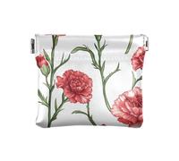 Monedero pequeño de piel sintética con diseño de claveles rojos para mujeres y niñas, Flores de claveles rojos, 4.33"(L) x 3.74"(W) x 0.39"(H), Classic