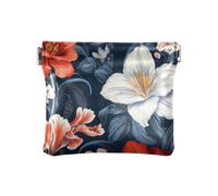 Monedero pequeño de piel sintética con diseño de lirio de flores rojas, color azul marino, con tarjetero para niñas y mujeres, Flores rojas, lirio, azul marino, 4.33"(L) x 3.74"(W) x 0.39"(H), Classic