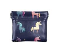 Monedero pequeño de piel sintética con diseño de unicornios de dibujos animados, color azul marino, para mujeres y niñas, Unicornios de dibujos animados azul marino, 4.33"(L) x 3.74"(W) x 0.39"(H),