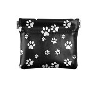Monedero pequeño de piel sintética con estampado de pata de cachorro blanco, bolsa de monedas negra con diseño de clip a presión, mini bolsa de cambio para monedas, tarjetas y artículos esenciales,