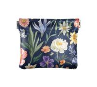 Monedero pequeño de piel sintética con flores de primavera, color azul marino, monedero único para mujer, Flores de primavera, azul marino, 4.33"(L) x 3.74"(W) x 0.39"(H), Classic