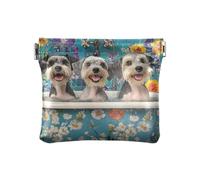 Monedero pequeño de piel sintética con patrón de rayas geométricas, conveniente bolsa de maquillaje para mujer y niña, Bañera retro de dibujos animados con perros Schnauzer en miniatura, 1 size