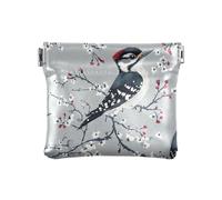 Monedero pequeño de piel sintética gris llama estético con cierre práctico para mujer y niña, Beauty Downy Woodpecker Birds Silver, 1 size, Moderno