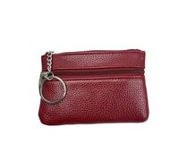 Monedero pequeño de piel sintética multicolor con capa superior ligera y cremallera para llaves, color sólido, bolsa de dinero suelta, B-rojo, Talla única