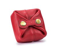 Monedero pequeño para mujer de piel, estilo vintage cuadrado, bolsa de monedas, con doble botón a presión para mujer y niña, rojo, Clásico