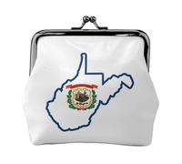 Monedero pequeño para mujer, diseño de mapa de la bandera del estado de Virginia Occidental, monedero pequeño para tarjeta de crédito y llave de identificación, Negro -, Talla única, Vintage