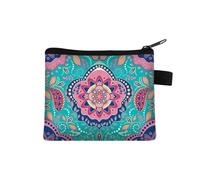Monedero pequeño para mujer, diseño multicolor, lindo bolso de monedas con estampado de flores de mandala, funda para tarjetas de crédito, mini monedero, 012, Talla única