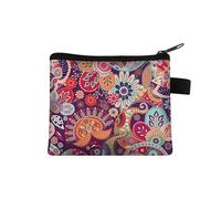 Monedero pequeño para mujer, diseño multicolor, lindo bolso de monedas con estampado de flores de mandala, funda para tarjetas de crédito, mini monedero, 04., Talla única