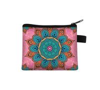 Monedero pequeño para mujer, diseño multicolor, lindo bolso de monedas con estampado de flores de mandala, funda para tarjetas de crédito, mini monedero, 033, Talla única