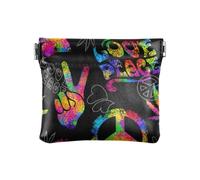 Monedero pequeño para mujer, monedero, monedero, monedero, cuero, arcoíris, paz, signo de amor, gesto, Rainbow Peace Love Sign Gesture, 9.5*11cm, Bolsa para monedas