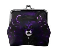 Monedero pequeño y elegante de cuero con estampado gótico y espeluznante para mujer, color morado y negro
