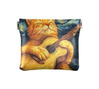 Monedero pequeño y pequeño con diseño de guitarra, diseño de gato, color azul cielo, monederos para mujer, Guitarra Cat Sky Blue-2, 4.33x3.74In, Guitarra Cat Sky Blue-2