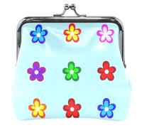 Monedero personalizado con diseño de flores de colores azul claro para mujer, monedero de cuero con cerradura de beso para monedas, Bonitas flores coloridas azul claro, Classic