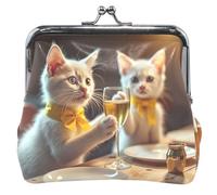 Monedero personalizado con diseño de gato que bebe para mujer, con hebilla de piel, cierre de beso, monedero, monedero, monedero, gato bebiendo, Classic