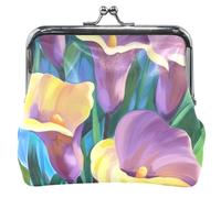 Monedero personalizado con diseño floral morado para hombres y mujeres, monedero de cuero con hebilla de beso con cerradura, Blooming Calla Purple Floral, Classic