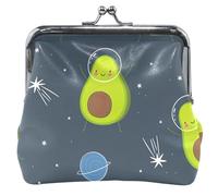 Monedero personalizado de cuero azul marino aguacate para mujer con hebilla linda con cerradura para tarjetas de moneda, Avocado Space Navy, Clásico, Abocado de la Marina Espacial, Clásico