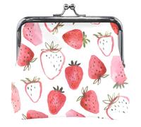 Monedero personalizado de cuero blanco acuarela fresa para mujeres lindo animal beso cerradura monedero para monedas, Acuarela roja fresa blanca, Clásico, Acuarela roja fresa blanca, Clásico