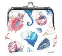 Monedero personalizado de cuero con diseño de conchas de estrella de mar, caballito de mar, para mujeres y niñas, con hebilla, cerradura de beso, monedero, monedero, Seashells Beach Starfish