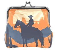Monedero personalizado de cuero naranja con diseño de vaquero occidental para mujeres y niñas, monedero pequeño, Western Cowboy Sunset Orange, Classic