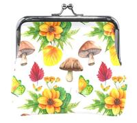 Monedero personalizado de piel con diseño de setas y flores amarillas de otoño para mujer, bonito beso, pequeño monedero, Acuarela otoño flores amarillas hongos, Classic