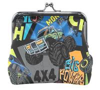 Monedero personalizado elegante de cuero negro Monster Trucks para mujer con cerradura de beso lindo monedero pequeño para monedas, Chic Monster Trucks Negro, Clásico, Chic Monster Trucks Negro