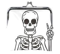 Monedero personalizado para hombres y mujeres, de cuero, diseño de esqueleto feliz de Halloween, con cerradura de beso, Esqueleto Happy Halloween, Classic